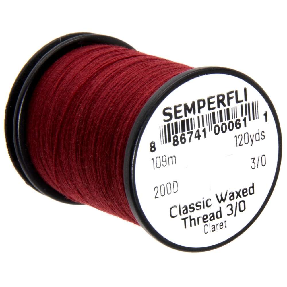Semperfli Classic Waxed Thread 3/0 120 Yards Claret Fly Tying Threads (Product Length 120 Yds / 109m)